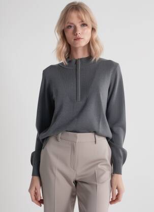 Pull coupe droite manches longues gris MARBLE femme