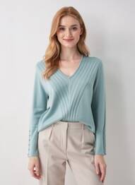 Pull col v manches longues bleu MARBLE femme