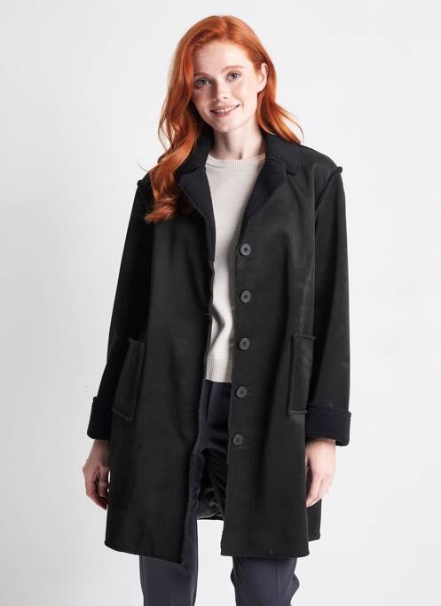 Manteau long coupe droite sans capuche noir SIGNE NATURE femme