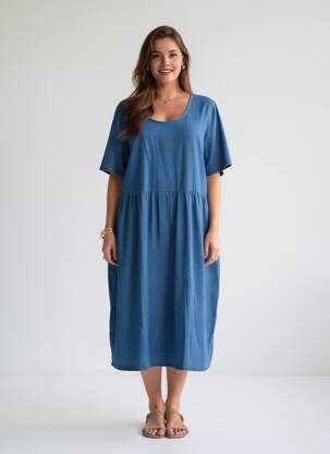 Robe mi-longue manches courtes manches courtes bleu AGATHE & LOUISE femme
