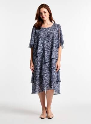 Robe mi-longue coupe fluide manches 3/4 bleu GREGORY PAT femme