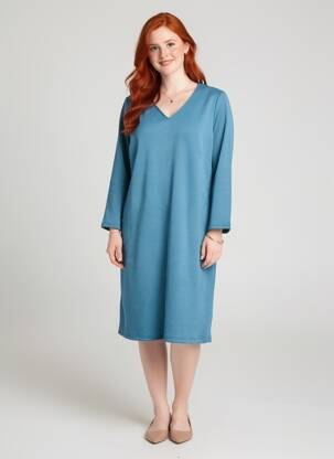 Robe mi-longue manches 3/4 manches 3/4 bleu FRANCE RIVOIRE femme