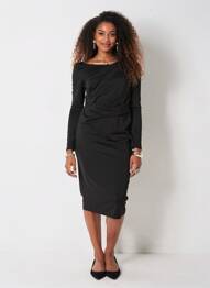 Robe mi-longue manches longues manches longues noir VERA MONT femme