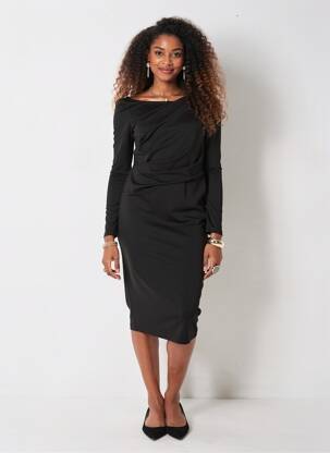 Robe mi-longue manches longues manches longues noir VERA MONT femme