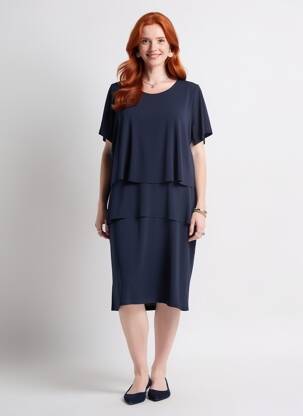 Robe mi-longue coupe fluide manches courtes bleu GREGORY PAT femme