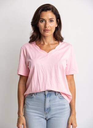 T-shirt col v manches courtes rose FRANK WALDER femme
