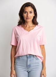 T-shirt col v manches courtes rose FRANK WALDER femme