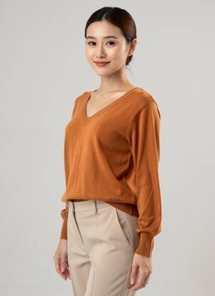 Pull col v manches longues orange AGATHE & LOUISE femme