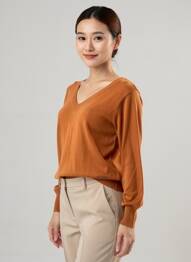 Pull col v manches longues orange AGATHE & LOUISE femme