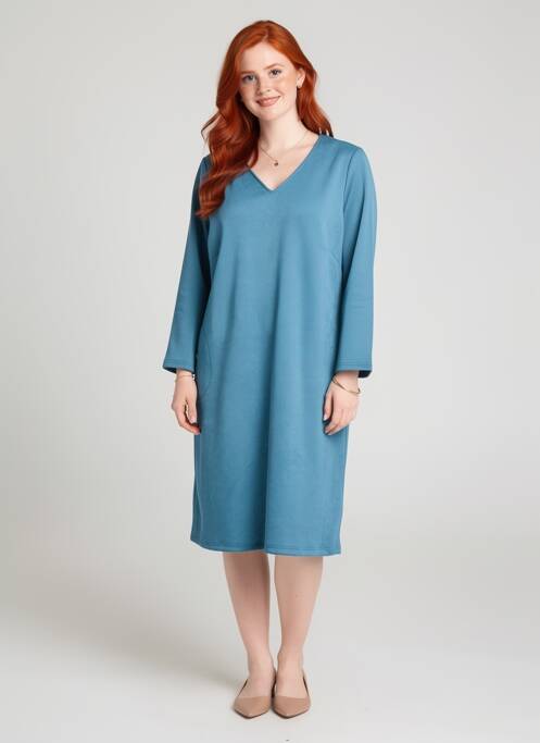 Robe mi-longue manches 3/4 manches 3/4 bleu FRANCE RIVOIRE femme