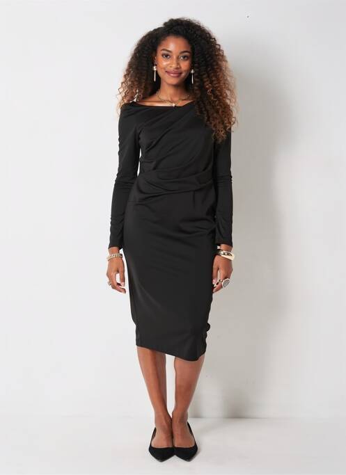 Robe mi-longue manches longues manches longues noir VERA MONT femme