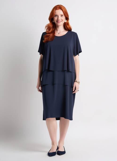 Robe mi-longue coupe fluide manches courtes bleu GREGORY PAT femme