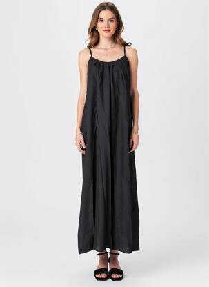 Robe longue coupe évasée fines bretelles noir KILKY femme