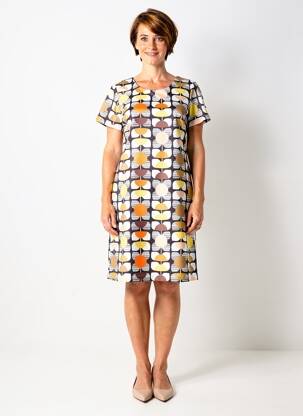 Robe mi-longue imprimé fantaisie manches courtes noir HIPPOCAMPE femme