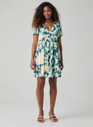 Robe courte coupe évasée manches courtes vert GRACE & MILA femme