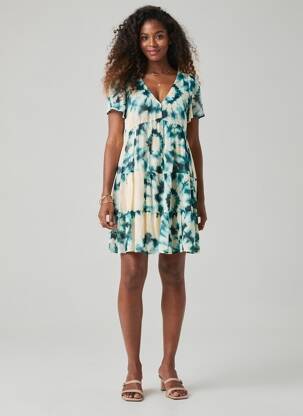 Robe courte coupe évasée manches courtes vert GRACE & MILA femme