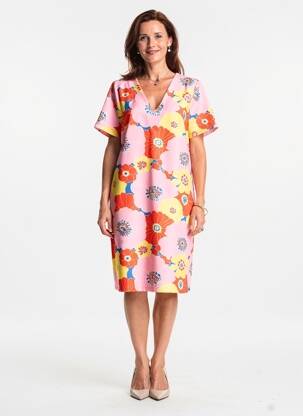 Robe mi-longue imprimé fantaisie manches courtes rose HIPPOCAMPE femme