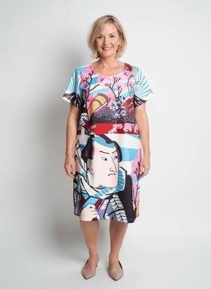 Robe mi-longue imprimé fantaisie manches courtes bleu HIPPOCAMPE femme
