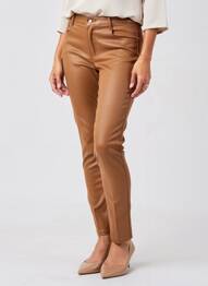 Pantalon slim tissage enduit taille haute marron SARAH JOHN femme