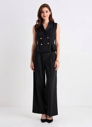 Combi-pantalon tissage crêpe sans manche noir KILKY femme