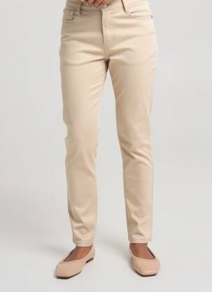 Pantalon slim tissage popeline taille normale beige QUATTRO femme