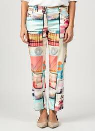 Pantalon 7/8 tissage popeline bleu QUATTRO femme