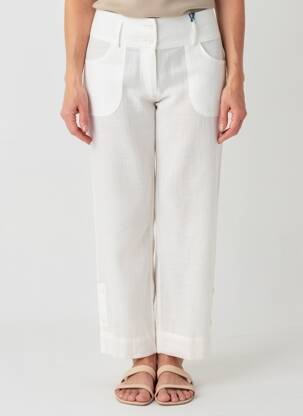 Pantalon droit tissage crêpe taille normale beige QUATTRO femme