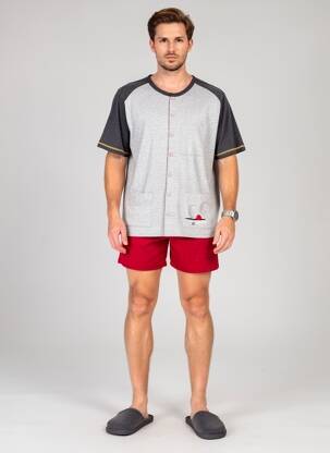 Pyjashort fermeture boutonnée sur le devant gris ROSE POMME homme