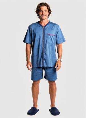 Pyjashort fermeture boutonnée sur le devant bleu ROSE POMME homme