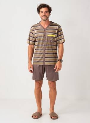 Pyjashort fermeture boutonnée sur le devant gris ROSE POMME homme