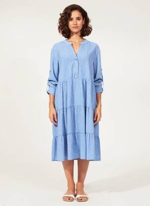 Robe mi-longue imprimé fantaisie manches longues bleu WORLD FASHION femme