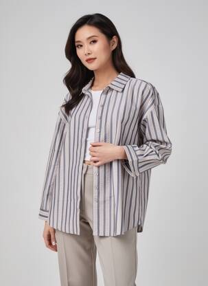 Chemisier imprimé fantaisie manches longues gris ZHENZI femme