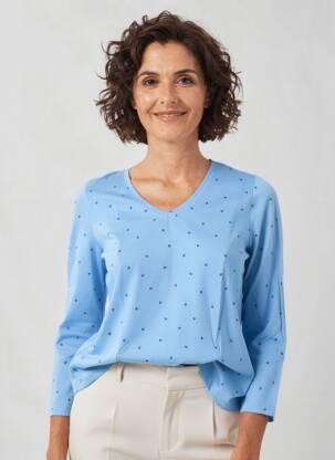 Top imprimé fantaisie manches longues bleu ZHENZI femme