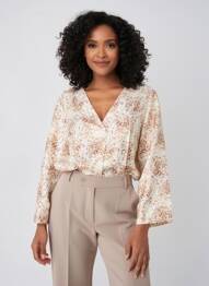 Blouse imprimé fantaisie manches longues marron CHRISTY femme