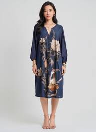 Robe mi-longue manches longues manches longues bleu ZHENZI femme