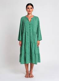 Robe mi-longue imprimé fantaisie manches longues vert WORLD FASHION femme