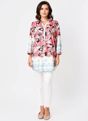 Tunique manches longues col chemisier rose WORLD FASHION femme