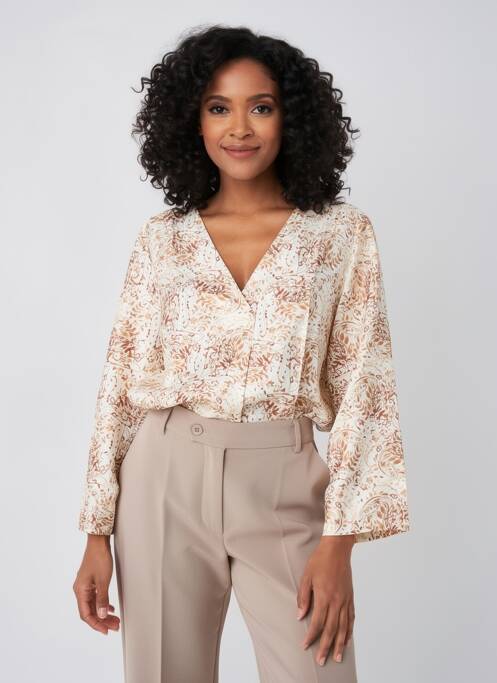 Blouse imprimé fantaisie manches longues marron CHRISTY femme