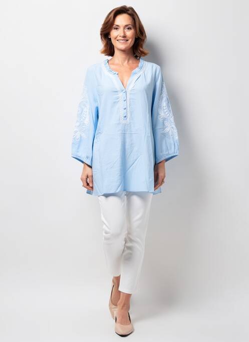 Blouse col rond manches longues bleu ZHENZI femme