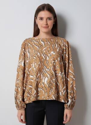 Blouse col rond manches longues marron KAFFE femme