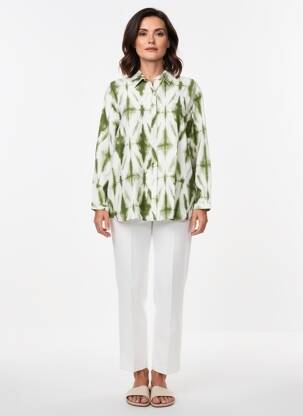Chemisier tissage crêpe manches longues vert CHRISTY femme