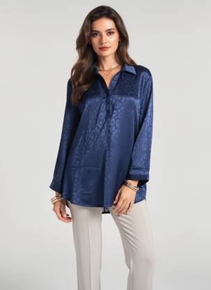 Tunique manches longues col chemisier bleu CHRISTY femme