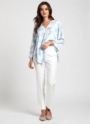 Tunique manches longues tissage crêpe bleu CHRISTY femme