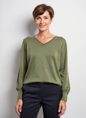 Pull col v manches longues vert ZHENZI femme