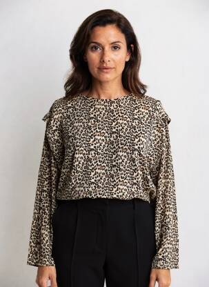 Top col rond manches longues beige MAELLE femme