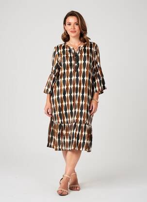 Robe mi-longue manches 3/4 manches 3/4 marron ZHENZI femme