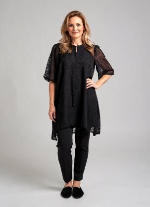 Tunique manches longues légère et transparente noir ZHENZI femme