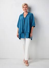 Tunique manches longues tissage crêpe bleu 2W PARIS femme