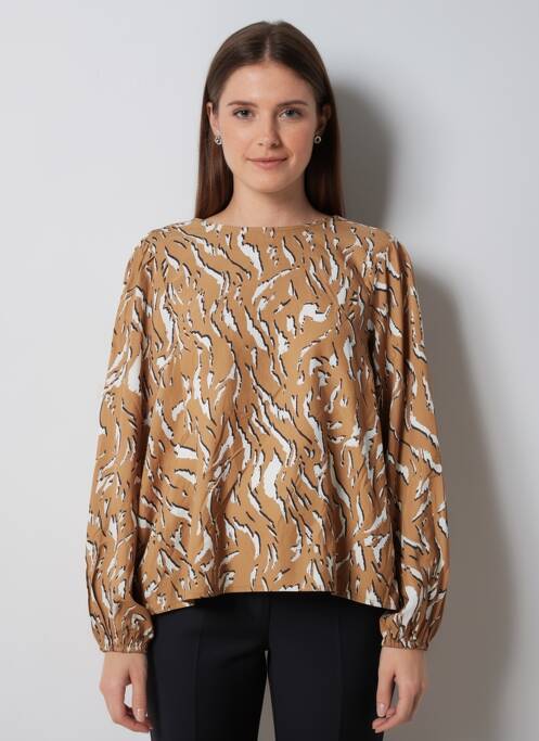 Blouse col rond manches longues marron KAFFE femme