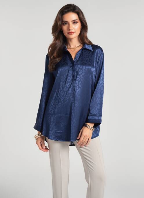 Tunique manches longues col chemisier bleu CHRISTY femme